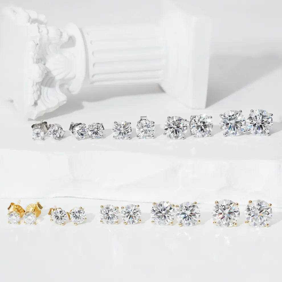 Solitaire Four Prong Earrings Butterfly Back Stud D-Color Moissanite & S925