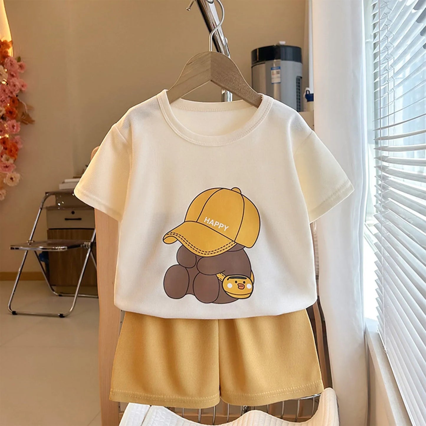 Happy Bear T-shirt O-neck 2pcs Sets