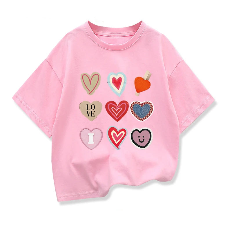 Girls Heart-shaped Short-Sleeve T-shirt