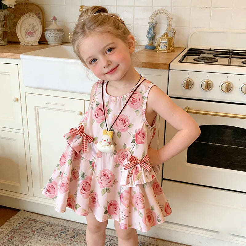 Toddler Kid Girls Flower Print Sleeveless Dress