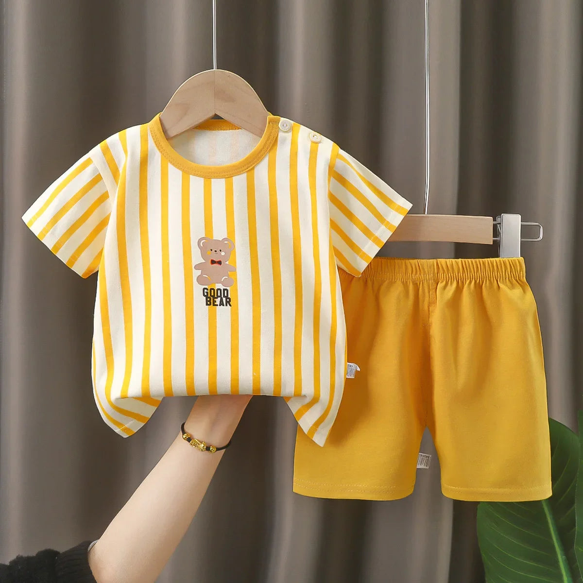 Good Bear Stripes T-shirt O-neck 2pcs Sets