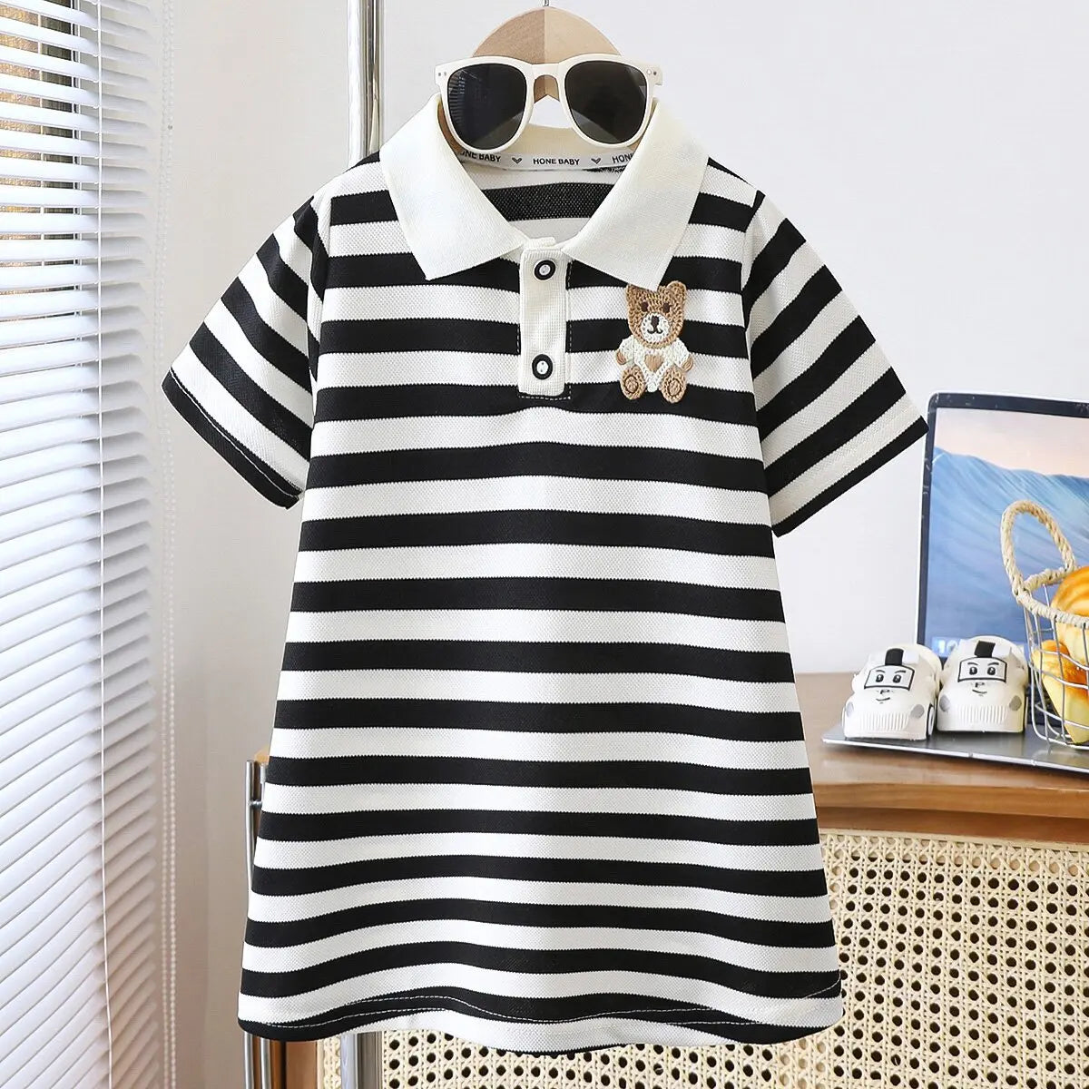 Kids Striped Strawberry lapel Dress
