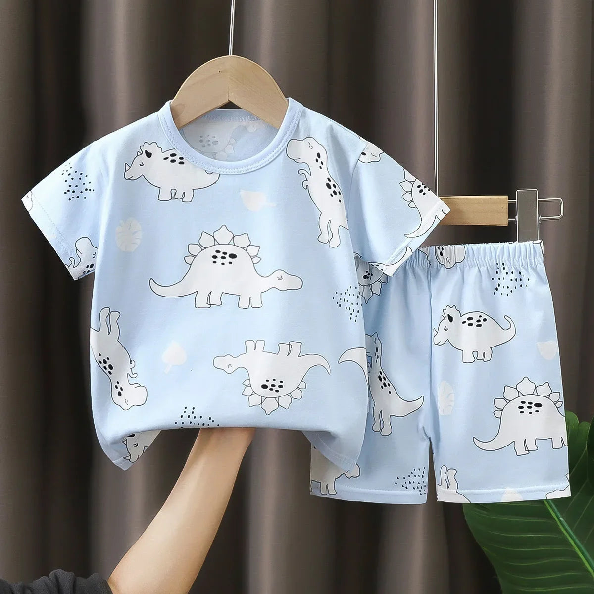 Dinosaur Blue T-shirt O-neck 2pcs Sets