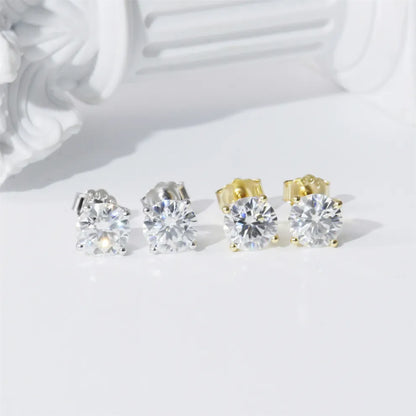 Solitaire Four Prong Earrings Butterfly Back Stud D-Color Moissanite & S925