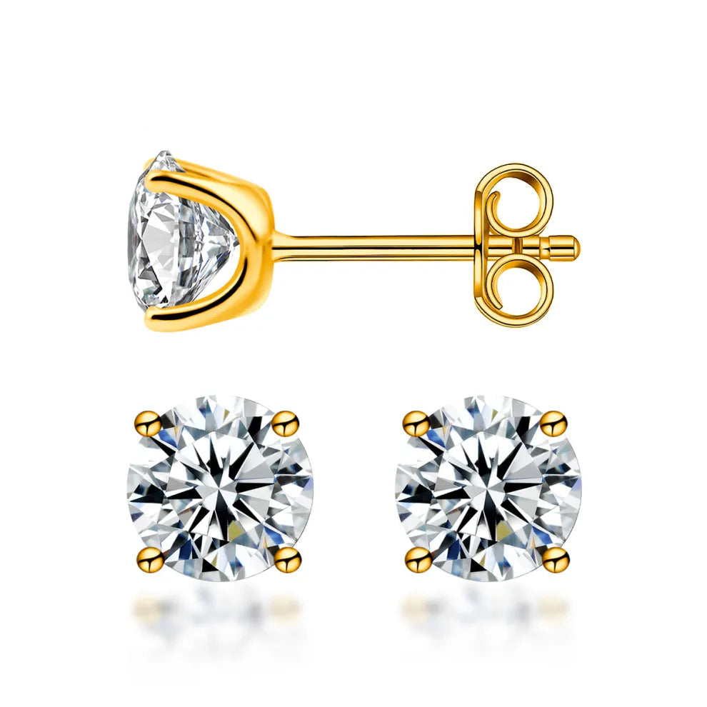Solitaire Four Prong Earrings Butterfly Back Stud D-Color Moissanite & S925