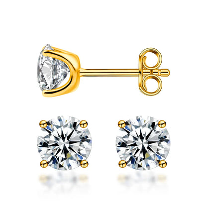 Solitaire Four Prong Earrings Butterfly Back Stud D-Color Moissanite & S925