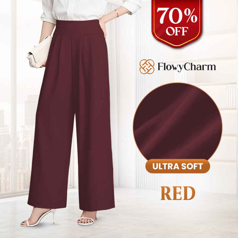 FlowyCharm - Drapey Soft Elegant High-Waisted Wide-Leg Pants