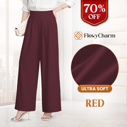 FlowyCharm - Drapey Soft Elegant High-Waisted Wide-Leg Pants