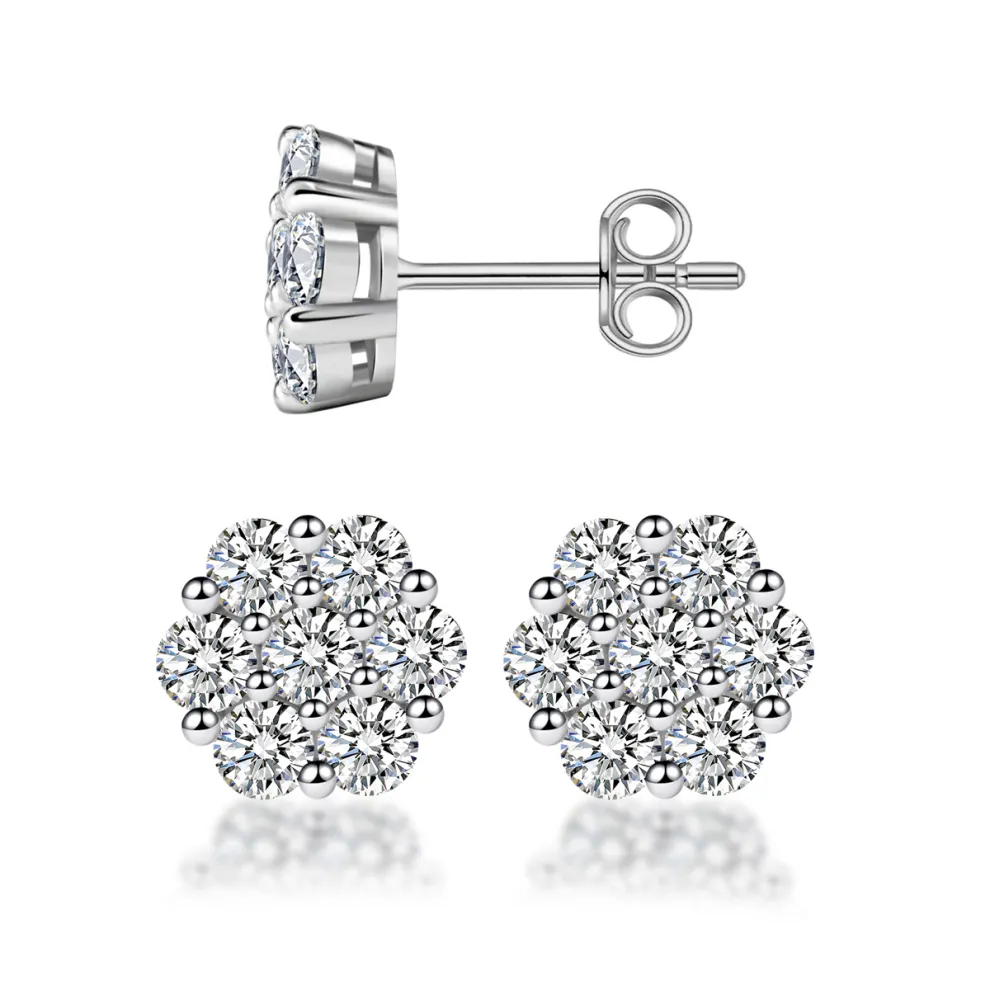 IcyBloom Floral Shine Stud Earrings 925S & VVS Moissanite