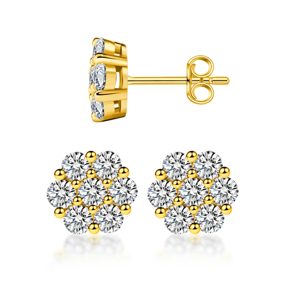 IcyBloom Floral Shine Stud Earrings 925S & VVS Moissanite