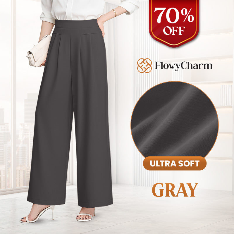 FlowyCharm - Drapey Soft Elegant High-Waisted Wide-Leg Pants