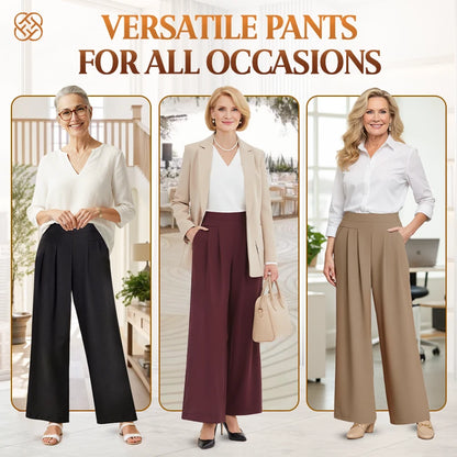 FlowyCharm - Drapey Soft Elegant High-Waisted Wide-Leg Pants