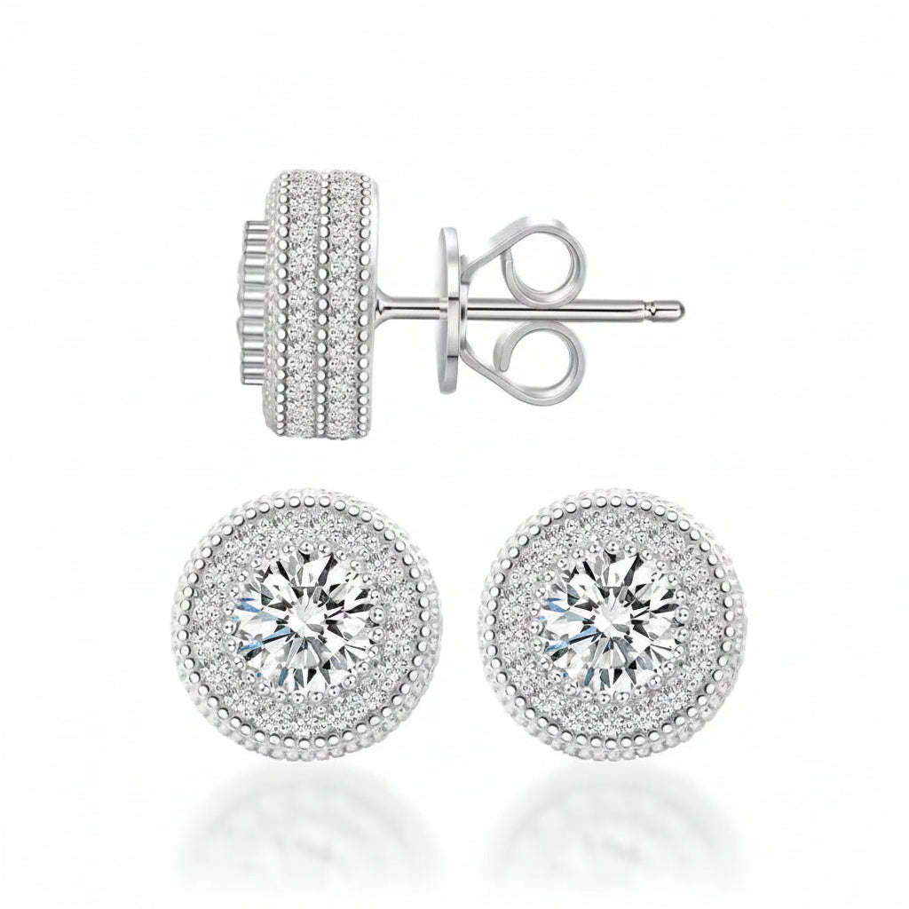 IcePulse Round Bling Stud Earrings 925S & VVS Moissanite
