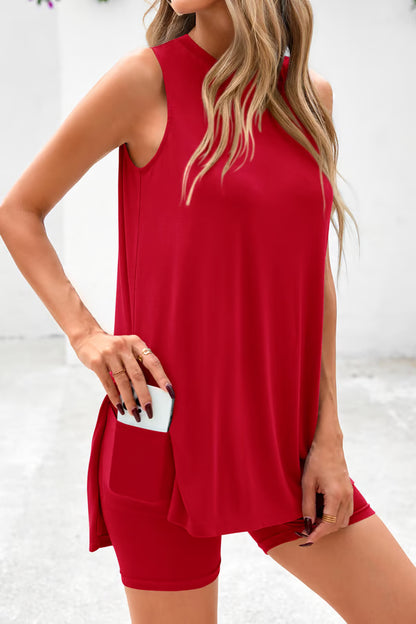 Sleeveless Crewneck Women's 2 Piece Sets Summer