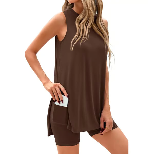 Sleeveless Crewneck Women's 2 Piece Sets Summer
