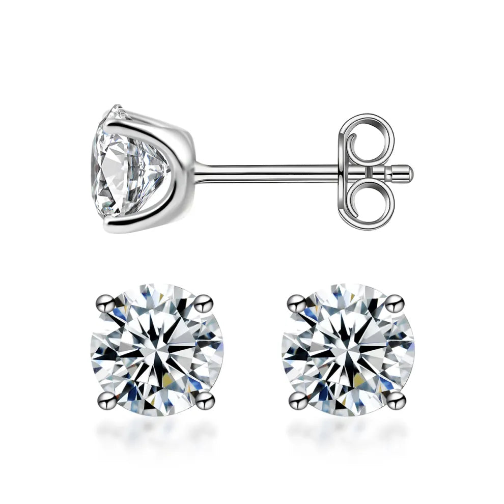 Solitaire Four Prong Earrings Butterfly Back Stud D-Color Moissanite & S925