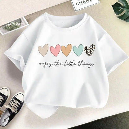 New Summer Round Neck  Heart Printed Pure Cotton T-shirt