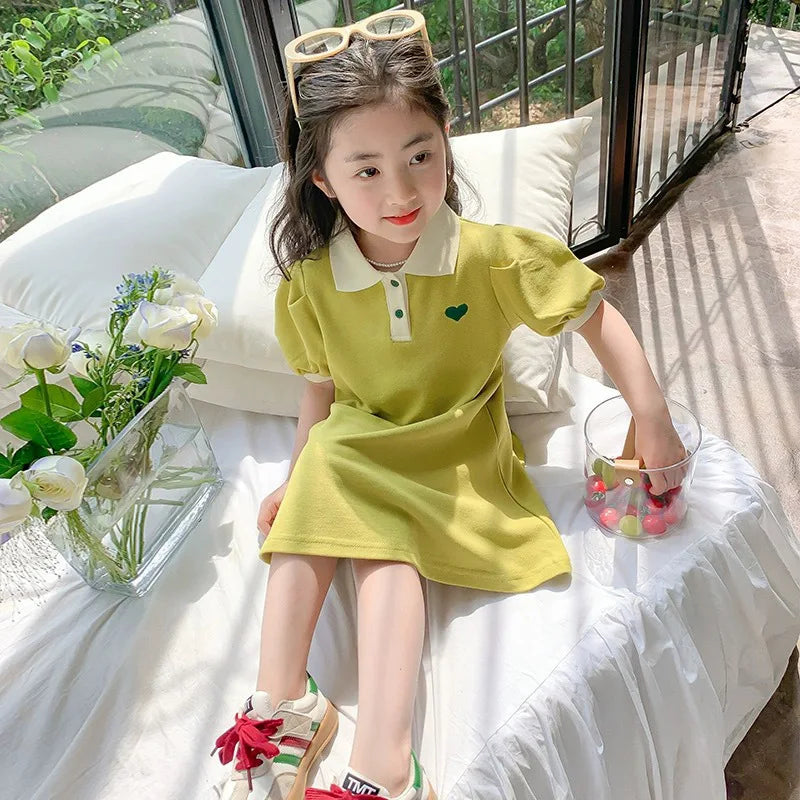 Kids Striped Strawberry lapel  Dress