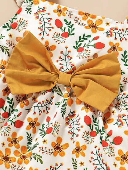 Baby Girl Floral Sling Top with Bow Shorts and Headband