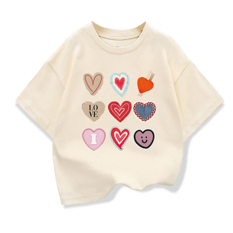 Girls Heart-shaped Short-Sleeve T-shirt