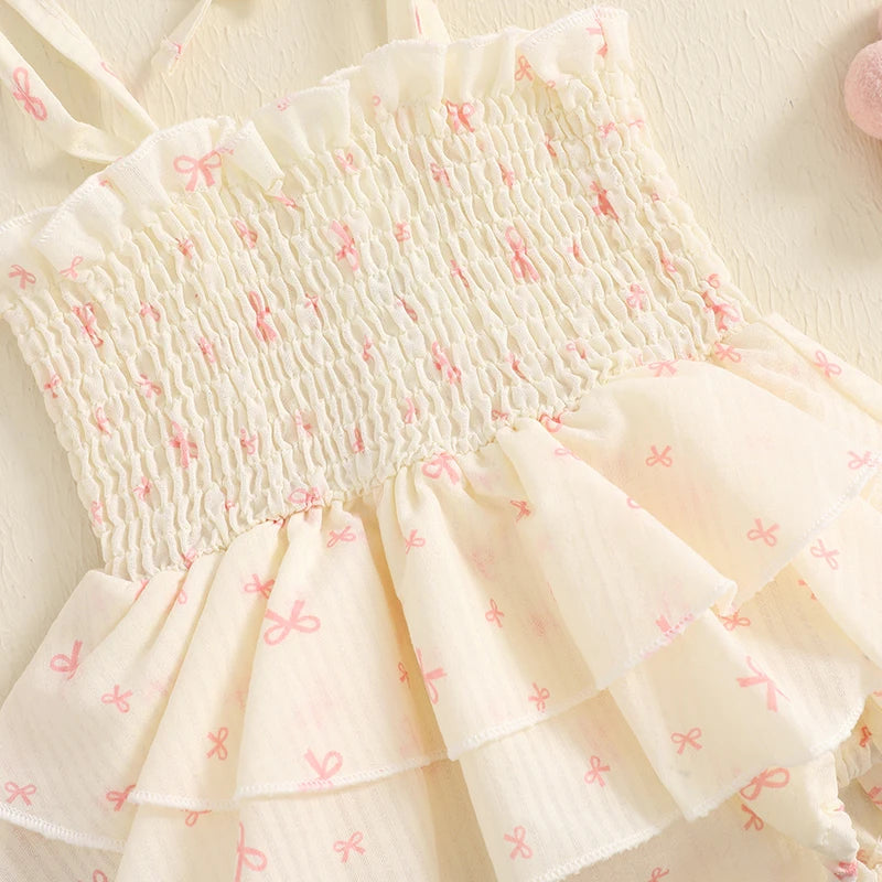 Heart Print Sleeveless Romper Dress with Hairband