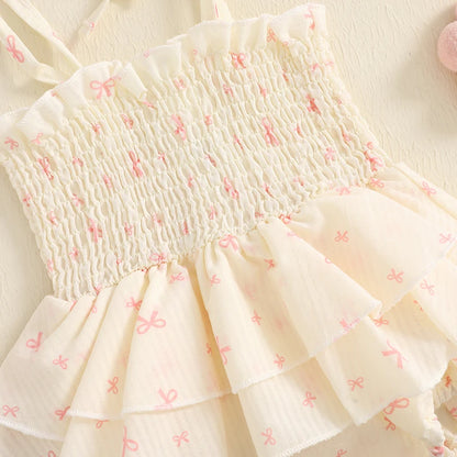 Heart Print Sleeveless Romper Dress with Hairband