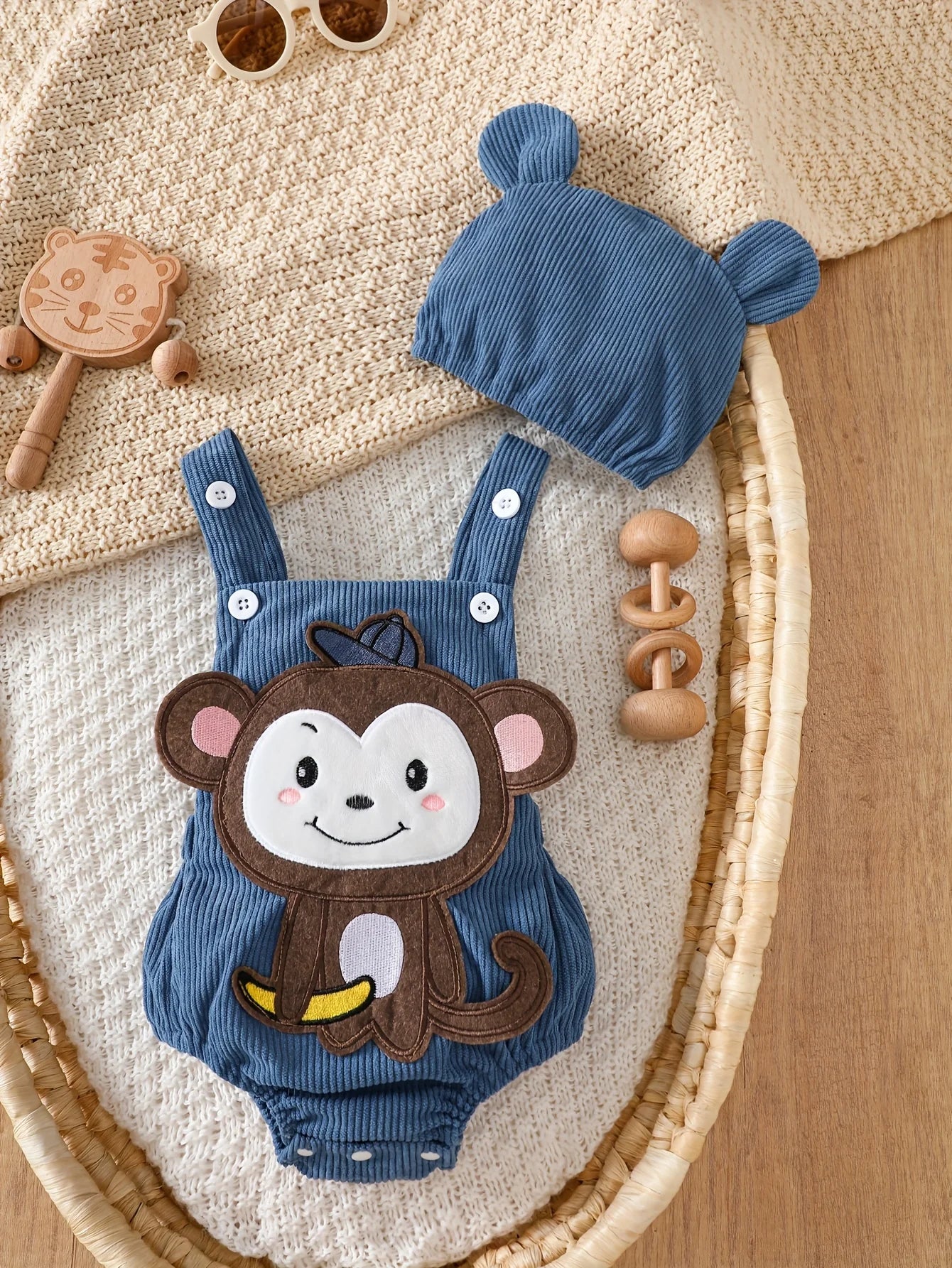 Baby Monkey Romper and Hat Set