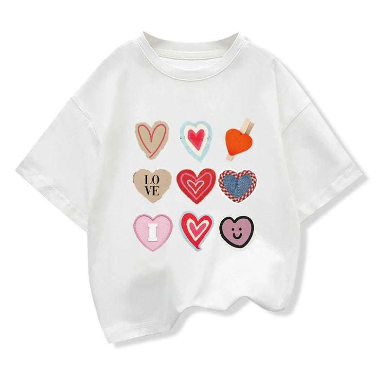 Girls Heart-shaped Short-Sleeve T-shirt
