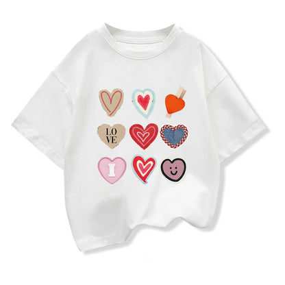 Girls Heart-shaped Short-Sleeve T-shirt