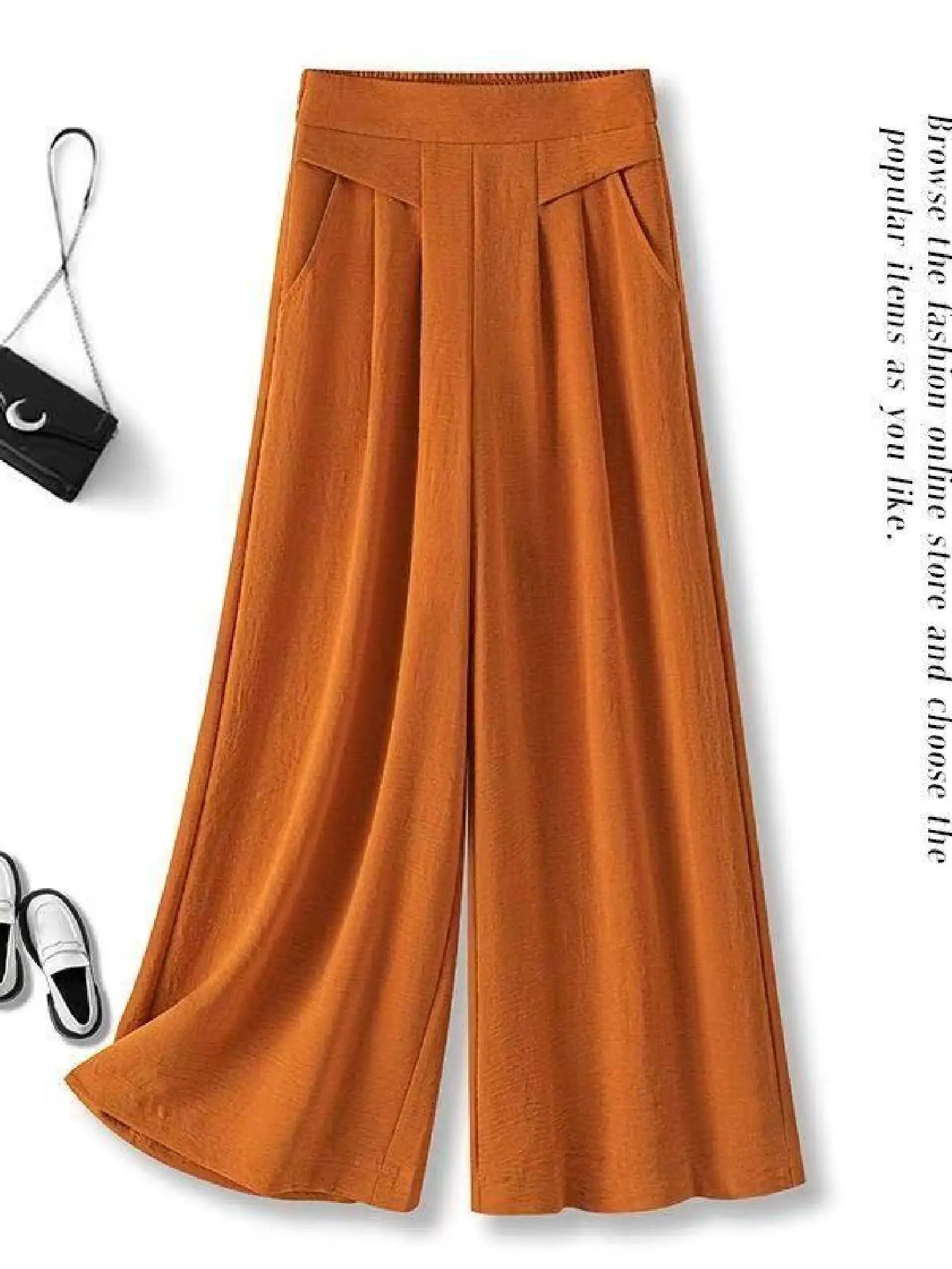 FlowyCharm - Drapey Soft Elegant High-Waisted Wide-Leg Pants
