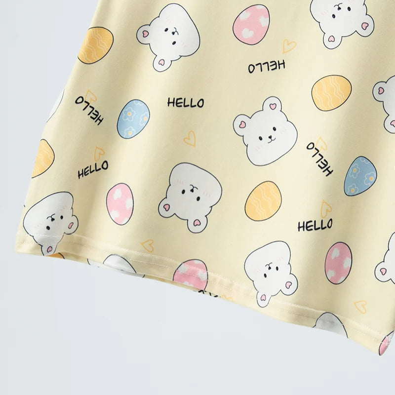 Hello Bear T-shirt O-neck 2pcs Sets