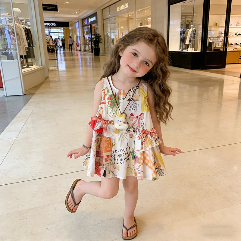 Toddler Kid Girls Flower Print Sleeveless Dress
