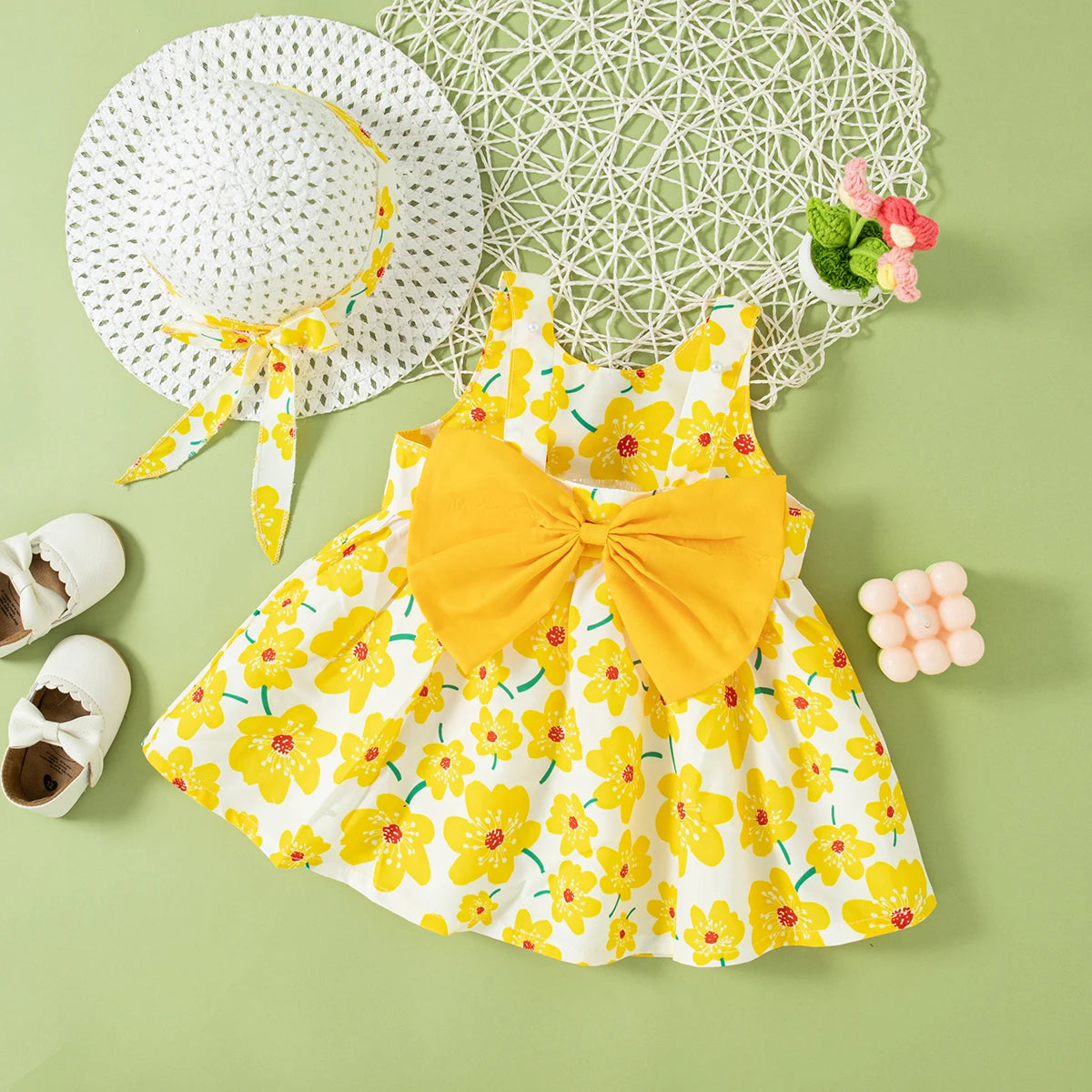 Baby Bow Flower Dress With Hat