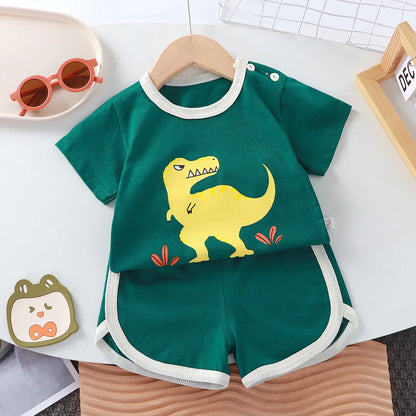 Baby Cartoon T-shirt O-neck 2pcs Sets