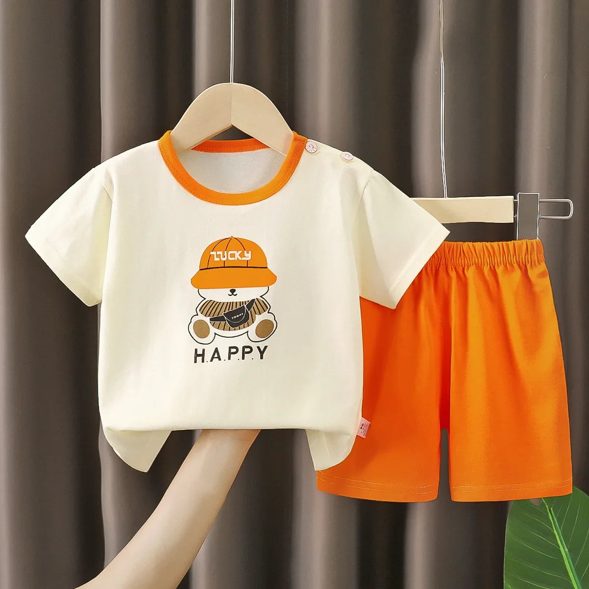 Happy Bear T-shirt O-neck 2pcs Sets