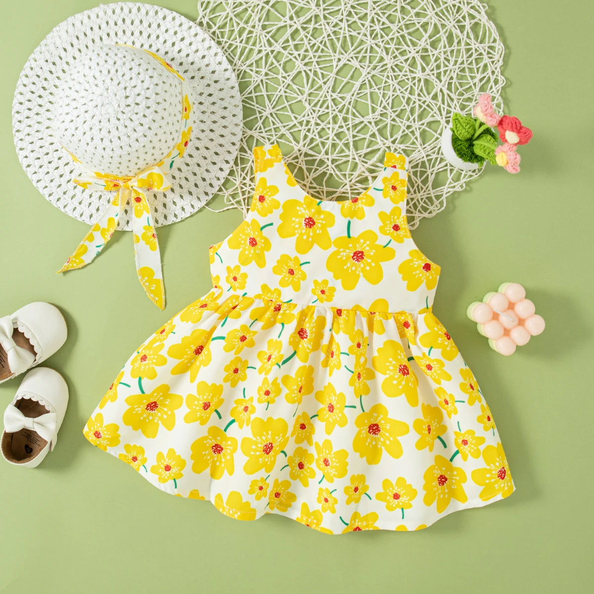 Baby Bow Flower Dress With Hat