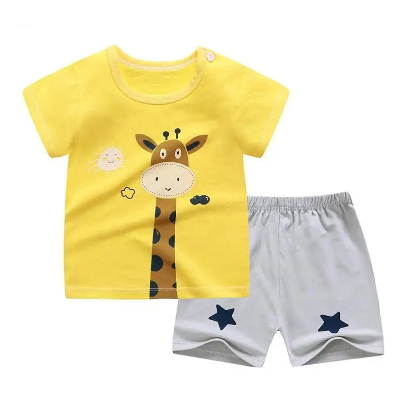 Giraffe T-shirt O-neck 2pcs Sets