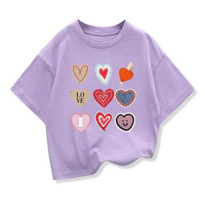 Girls Heart-shaped Short-Sleeve T-shirt