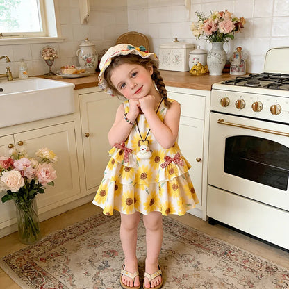 Toddler Kid Girls Flower Print Sleeveless Dress