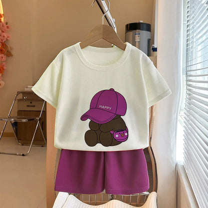 Happy Bear T-shirt O-neck 2pcs Sets