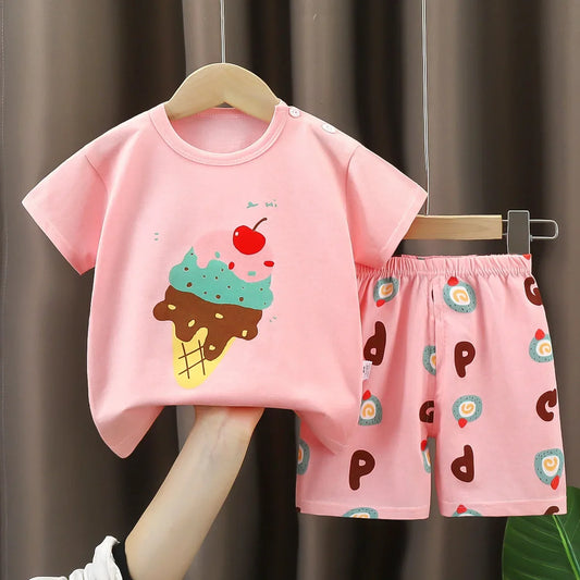 Icream T-shirt O-neck 2pcs Sets