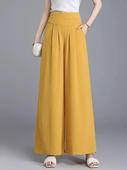 FlowyCharm - Drapey Soft Elegant High-Waisted Wide-Leg Pants
