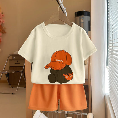 Happy Bear T-shirt O-neck 2pcs Sets