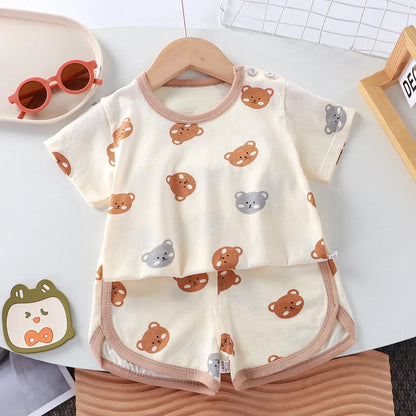 Baby Cartoon T-shirt O-neck 2pcs Sets