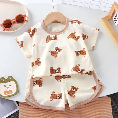 Baby Cartoon T-shirt O-neck 2pcs Sets