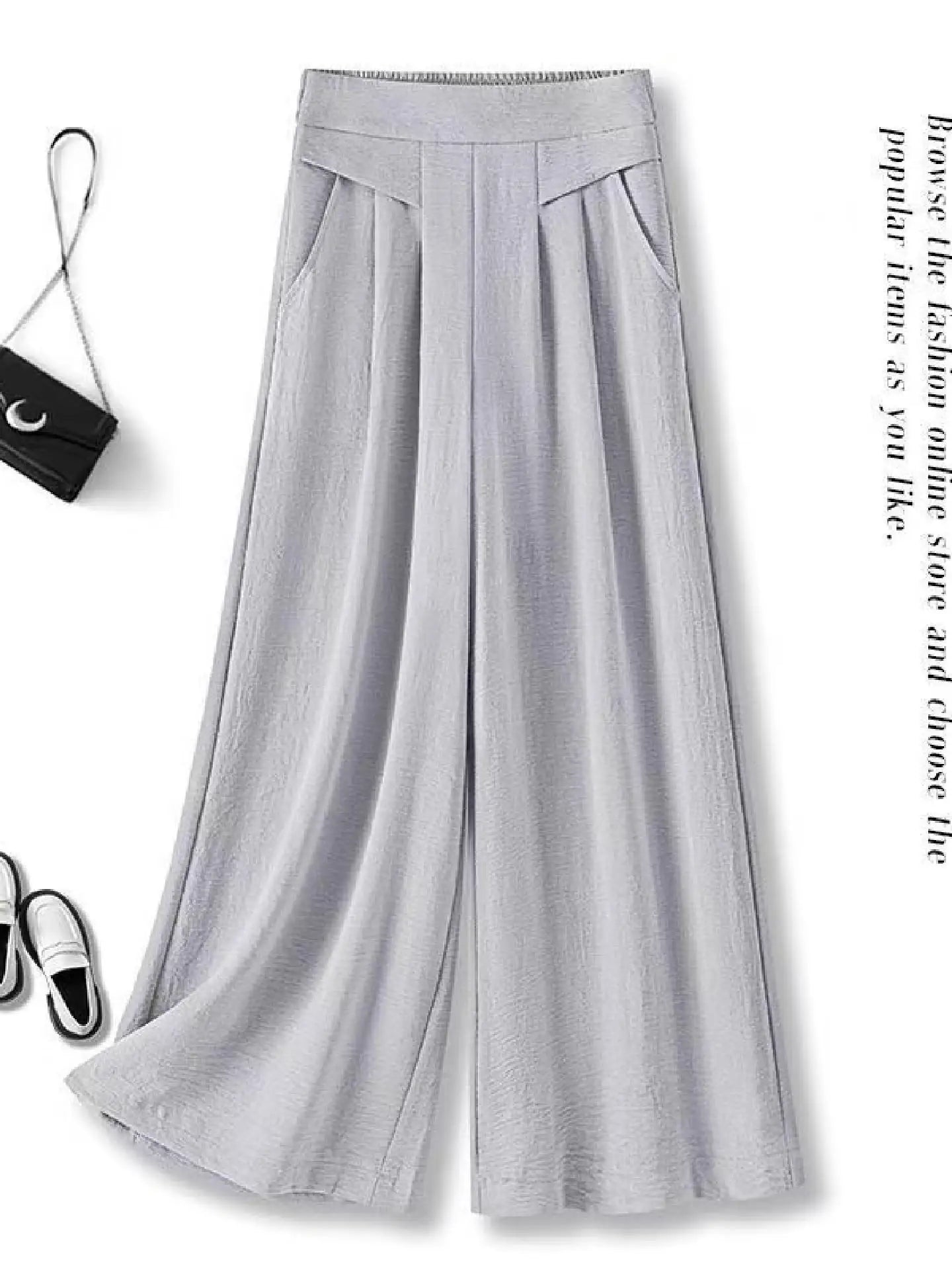 FlowyCharm - Drapey Soft Elegant High-Waisted Wide-Leg Pants