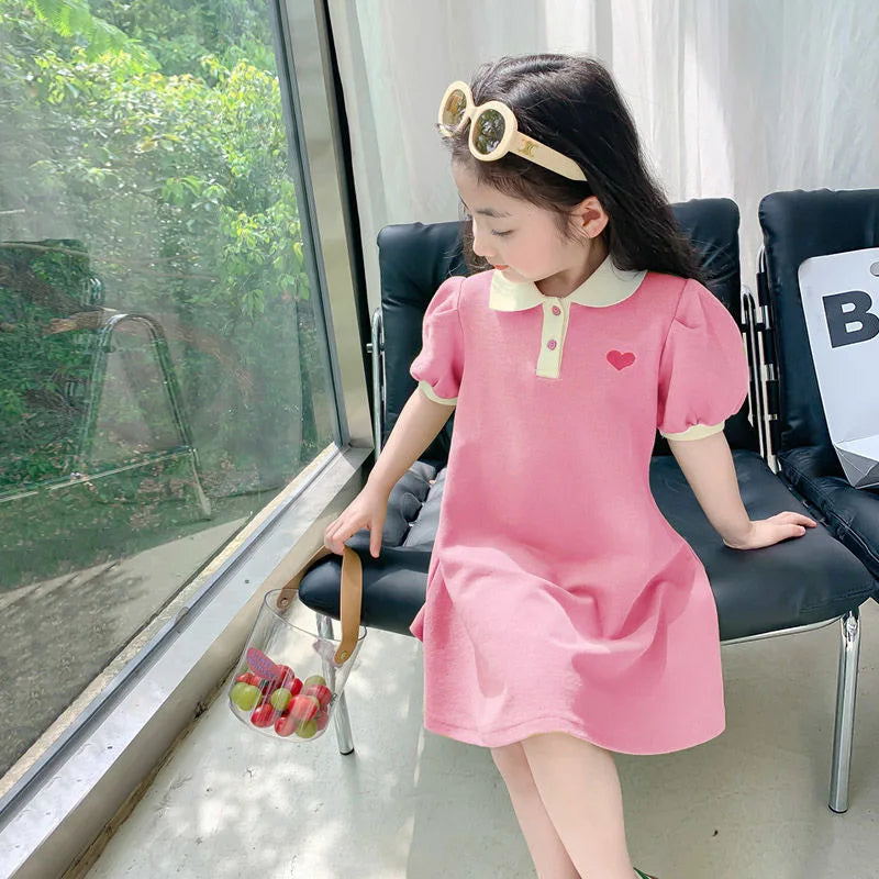 Kids Striped Strawberry lapel  Dress