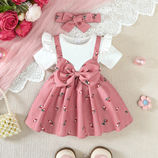 Baby Small Floral Large bow Dress 2pcs Sets