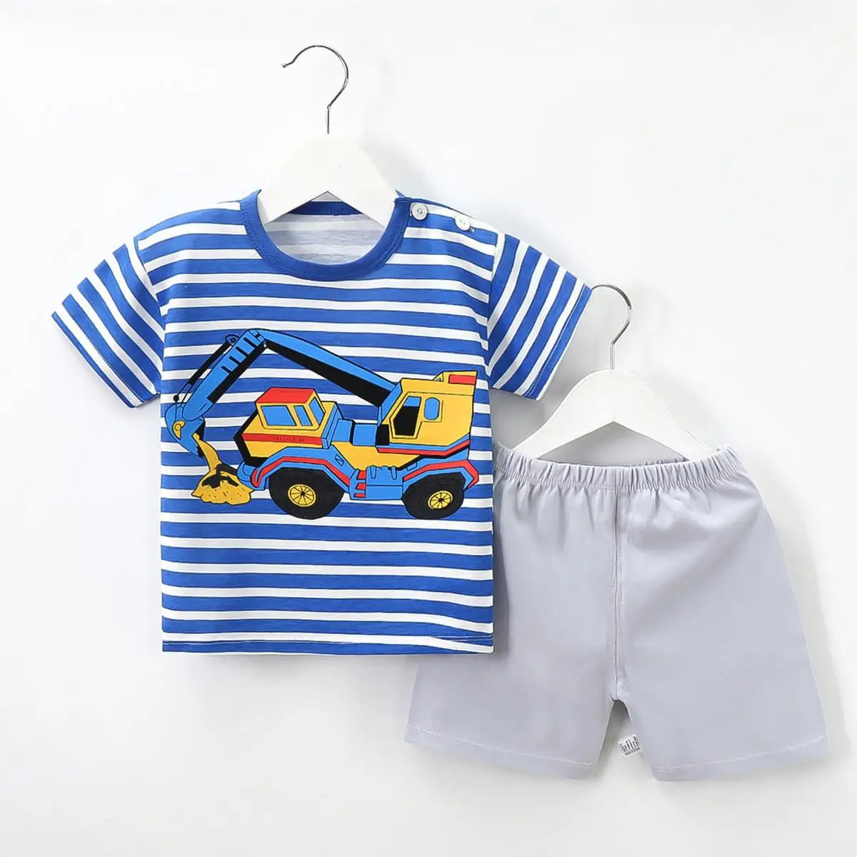 Excavator T-shirt O-neck 2pcs Sets