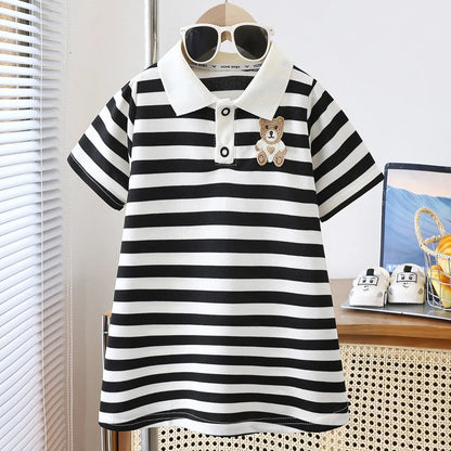 Kids Striped Strawberry lapel  Dress